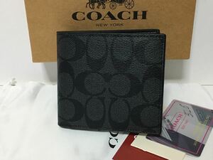 【未使用・送料無料】COACH 財布★二つ折り　コンパクト★コーチ　F75006 黒