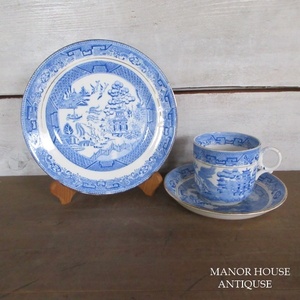 イギリス製 Samuel Radford Ltd ブルーウィロー カップアンドソーサー プレート 1913～1924年 アンティーク 英国 tableware 1219sc