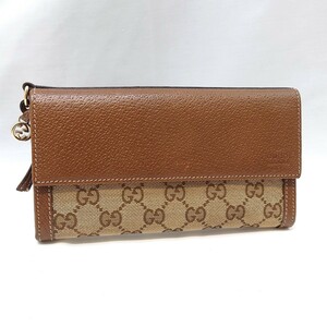 【美品】 グッチ 長財布 323396 GG柄 キャンバス レザー ブラウン系 レディース メンズ 財布 ウォレット GUCCI hgs153