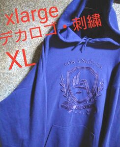 xlarge　プルオーバー　パーカー　デカロゴ　刺繍　パープル　XLサイズ