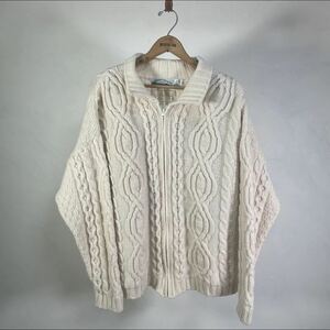 アイルランド製 aran crafts フィッシャーマンニットL フルジップ アランニット made in ireland ケーブルニット 検) inverallan