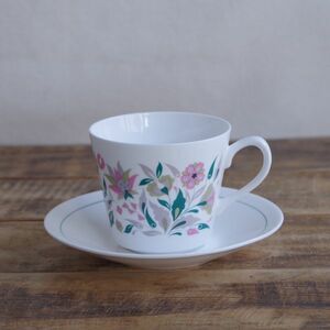 レトロ 花柄 コーヒーカップ ピンク グリーン ソーサー アンティーク ヴィンテージ 食器 Ridgway リッジウェー #231026-2~5 イギリス 陶器