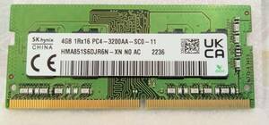 SKhynix 4GB DDR4 ノートパソコン用メモリ (新品FMVより外し)