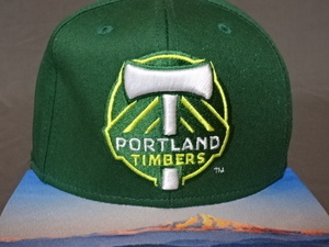 激レア USA購入 アディダス【adidas】製 MLSメジャーリーグサッカー【PORTLAND TIMBERS】 ロゴ刺繍入り ツバ部分 絵柄デザインCAP 中古良品