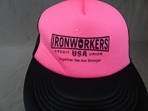 激レア USA購入アメリカ企業モノ オレゴン州ポートランド 鉄工組合【IRONWAOKERS CREDIT USA UNION】ロゴプリント メッシュCAP 中古良品