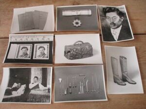 昭和30年代　野口英世写真資料　切手・肖像・鞄・医療器具他　キャビネ写真10枚　M280