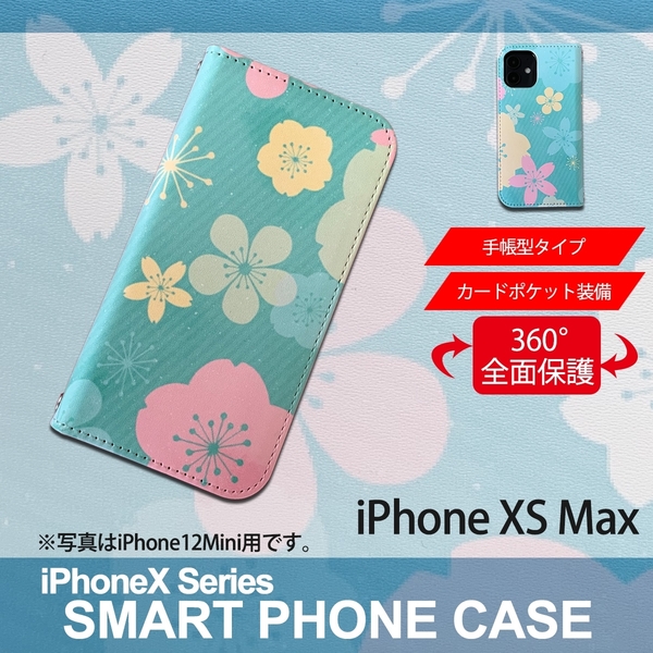 1】 iPhoneXS Max 手帳型 ケース スマホカバー PVC レザー 花柄 桜 グリーン