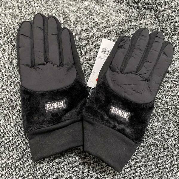 新品 EDWIN 紳士 手袋 ボアフリース GEZ011-075 メンズ ボア フリース エドウィン グローブ 黒系 防寒手袋 防寒 皮革