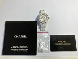 ◯営TK074-キm 【埼玉発】シャネル J12 CHANEL H1628 LE 80872 ホワイトセラミック 12Pダイヤ クォーツ レディース 動作未確認 コマ有