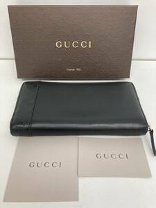 ◯営HM045-A10m60 【埼玉発】GUCCI グッチ レザー メンズ財布 マイクログッチ シマ ラウンドファスナー 革