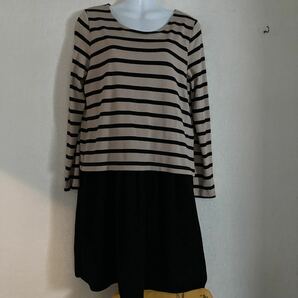 ☆美品☆Afternoon Tea WARDROBE☆アフタヌーンティー ワードローブ☆ボーダー切り替えワンピース 黒 茶☆サイズＭ☆の画像1