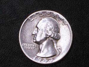 1943年　米国　ワシントン　25セント銀貨　ミントマーク無し　　