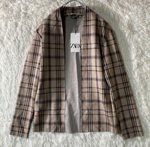 【アパレル】☆未使用品☆ ZARA ザラ ノーカラー テーラードジャケット カーディガン XS メンズ レディース 人気 おしゃれ 古着 チェック_画像1