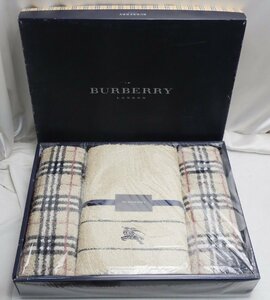 BURBERRY バーバリー☆フェイススタオル×2 バスタオル 計3枚セット☆ベージュ ノバチェック☆未使用保管品☆Z1109351