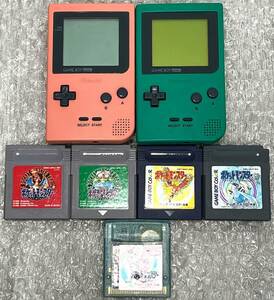 〈動作確認済み〉GB ゲームボーイポケット 本体 ピンク・グリーン＋ポケットモンスター赤・緑・金・銀・クリスタル Pokemon GAMEBOY Pocket