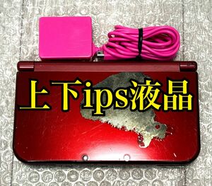 〈上下ips液晶・動作確認済み〉NEWニンテンドー3DSLL 本体 メタリックレッド 充電器 RED-001 NINTENDO 3DS