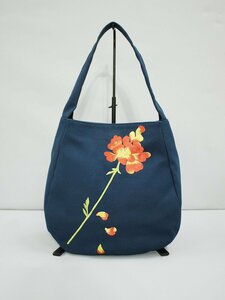 美品 sybilla/シビラ 花柄刺繍ワンハンドルミニトートバッグ／ハンドバッグ 紺 mg373