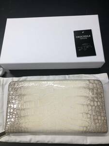 HB8759　ヒマラヤ クロコダイル 長財布 ラウンドファスナータイプ ワニ革 レザー NATURAL 小銭入れ 専用袋・箱付き 未使用品