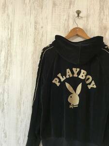 322☆【パイル地 フーディージャケット】PLAY BOY プレイボーイ パーカー ジャージ 黒 L