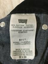 P399☆【511 スキニー ブラックデニムパンツ ジーンズ】Levi's リーバイス 黒 32/30_画像8