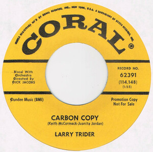 ●LARRY TRIDER / CARBON COPY [US 45 ORIGINAL 7inch シングル PROMO NORTHERN POPCORN 新品同様 試聴]