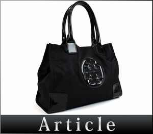 161891□ TORY BURCH トリーバーチ エラ トートバッグ ハンドバッグ バッグ ナイロン パテントレザー ブラック 黒 レディース 通勤 通学/ B