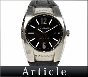 162009◇ 動作確認済 BVLGARI ブルガリ エルゴン 腕時計 自動巻き デイト 3針 EG40S SS レザー 革 ブラック シルバー メンズ/ D