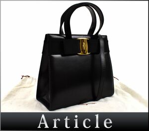 163034〇 Ferragamo フェラガモ ヴァラリボン 2WAYハンドバッグ ショルダーバッグ BA21 4178 レザー ブラック 黒 レディース/ B