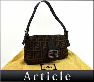 162960◇美品 FENDI フェンディ ズッカ マンマバゲット ショルダーバッグ 26424 ナイロン レザー ブラウン レディース 保存袋付/ B