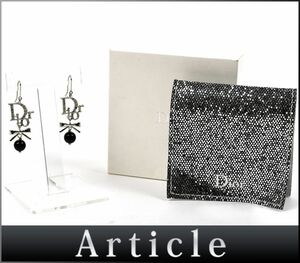 163072〇美品 Christian Dior クリスチャン ディオール リボン ピアス シルバー ブラック ボール レディース アクセサリー 箱/ E
