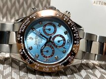 天然ダイヤモンド付き 新品 JAPANKRAFT ジャパンクラフト 正規品 自動巻き 腕時計 機械式 アイスブルー コスモグラフ ビジネスウォッチ_画像5