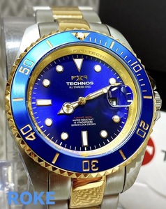 新品 テクノス TECHNOS 正規品 腕時計 定番腕時計 ビジネスウォッチ ダイバー腕時計 メンズ プレゼント ブルー コンビベルト 回転ベゼル