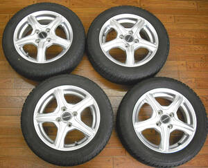 中古 アルミホイール BALMINUM 14×4.5J 45 4H 100 155/65R14 REVO GZ 4本 ブリジストン 14インチ 愛知 引取可