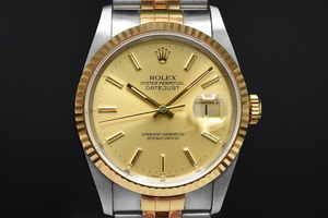 ギャラ・箱付 ROLEX DATE JUST SS×YG Ref：16233 Cal：3135 ロレックス デイトジャスト クロノメーター コンビ C番■18020