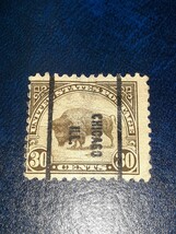 アンティーク切手 アメリカ 1923年頃 バイソン(水牛) CHICAGO ILL. 30セント 使用済み USCB1128_画像1