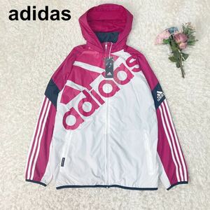 未使用タグ付き adidas アディダス ジップアップ パーカー デカロゴ フーディ ジャージ CLIMASTORM Sサイズ レディース B112314-102