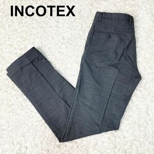 美品 INCOTEX インコテックス スラックス パンツ SLIM fit ノータック 紳士 46 M グレー系 メンズ B102331-78