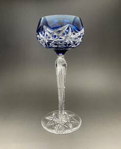 アンティーク フランス　バカラ　貴重　ワイングラス　青色　深いカット技法