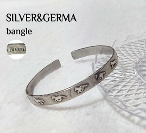 【 SILVER&GERMA 】 シルバー&ゲルマニウム バングル 刻印あり/ ホース型押し バングル アンティーク風合い/ユニセックスL ●送料無料