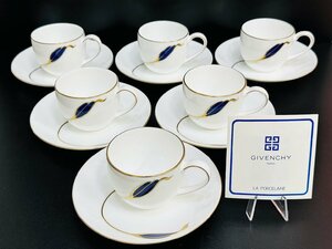 未使用 食器⑯ GIVENCHY コーヒーセット 6客 来客用 ジバンシー 紅茶兼用 ティーカップ カップ&ソーサー 洋食器 ブランド ギフト 茶器