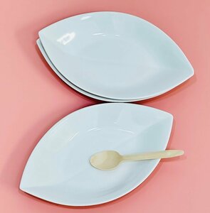 食器⑧ Villeroy&Boch ビレロイ&ボッホ 可愛い カレー皿 パスタ皿 葉のモチーフ 3枚 ホワイト フランス ブランド 洋食器 ヴィレロイボッホ