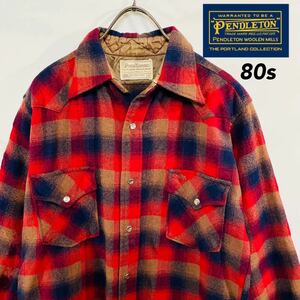 80s ペンドルトン ウール オンブレチェック ウエスタンシャツ M PENDLETON ヴィンテージ ネルシャツ チェックシャツ USA製 アメリカ製