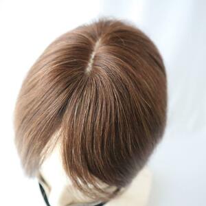 ヘアピース 25cm ライトブラウン人毛部分ウィッグかつら白髪隠し頭頂部自然r3