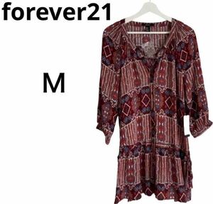 forever21 エスニック柄 カーディガン チュニック ワンピース アジアン 赤 レッド インド綿 フォーエバー21