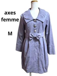 1円スタート axes femme トレンチコート アウター Mサイズ パープル ガーリー 紫 Mサイズ アクシーズファム ベルト付き 可愛い 