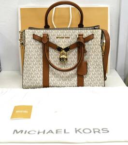 MICHAEL KORS マイケルコース 2way ショルダーバッグ レザー ホワイト ヌーボーハミルトン サッチェル MKロゴ 袋は汚れあり 紙袋付き