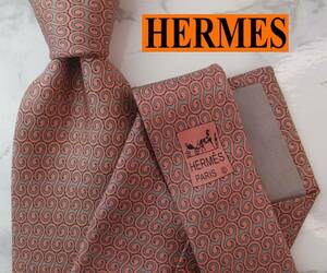 HERMES/エルメスブランドネクタイ　フランス製 　ピンク×グレー系／定番柄　２本以上ご購入で送料無料 S108