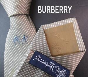  【超美品】Burberrys/バーバリーブランドネクタイ　グレー系／ホース刺入りストライブ　２本以上ご購入で送料無料 S61