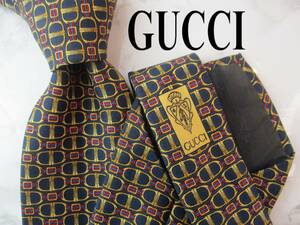 【極美品】GUCCI／グッチブランドネクタイ　イタリア製　ブラック＆ブラウン系／パターン柄　２本以上ご購入で送料無料　S113