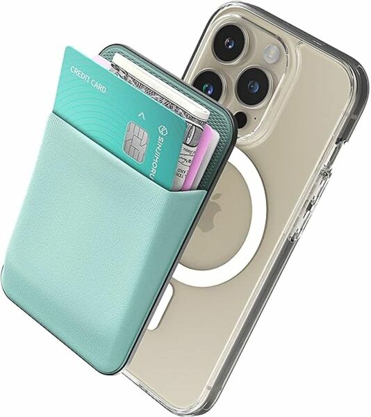 人気　Magsafe 対応 カードケース　伸びる　交通系　水色　おしゃれ iPhone ホルダー　コンパクト